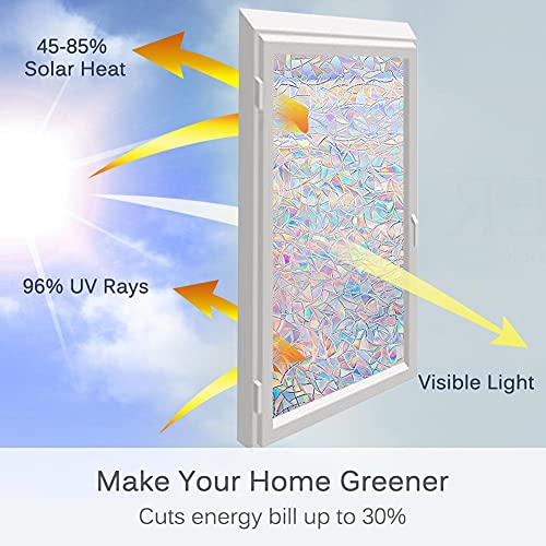 Volcanics Window Privacy Film with Installation Tools, Static Window Clings Vinyl 3D Decals Stickers Rainbow Window Film for Glass Door Heat Control Anti UV 17.5 x 78.7 Inches - color: Multicolor, size: 17.5" X 78.7"