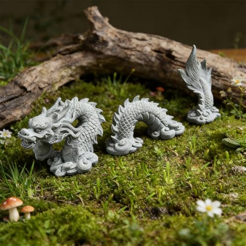 livelyfish Aquarium Dragon Statue Sandstone Ornaments Asian Fish Tank Decor for Freshwater Saltwater Tank Landscape Garden Decorations - color: Gray