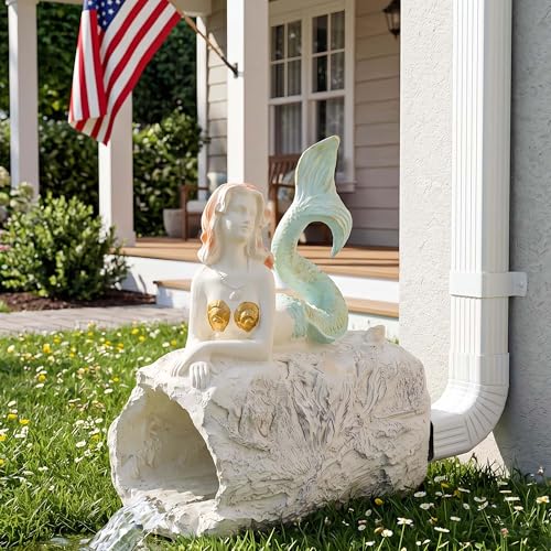 Mermaid Statue Outdoor, Garden Sculpture Figurines for Lawn and Patio Decor, Durable Resin Yard Art, Enchanting Mermaid Design, 10.6" High, Pink Finish for 3"x 4" Decorative Gutter Extension - color: Pink