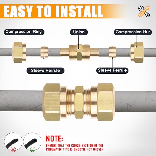 109Pcs Brass DOT Air Brake Line Fittings, 1/4" 1/8" 3/8" 1/2" 5/8" Compression Air Nylon Tubing Fitting Assortment Repair Kits for Truck or Industrial System