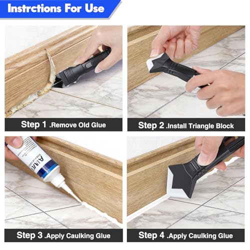 Silicone Caulking Tool Kit 3 in 1, Glass Glue Angle Scraper, Stainless Steelhead Caulk Remover and Sealant Scraper, for Kitchen Bathroom Window and Frames Sealant Seals - style: Classic with Scraper — Set