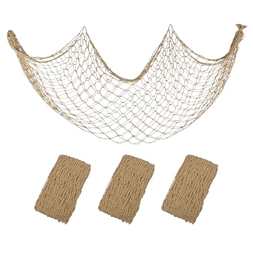 Decorative Fishing Net 3 Pack, 5x10 ft Large Caramel Fish Net Decor for Wall, Photo Display, Nautical Mermaid Pirate Ocean Themed Beach Hawaii Under the Sea Party Decorations - color: Caramel, size: 3 Pcs-5x10 Feet