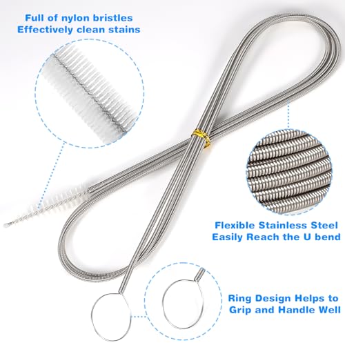 Ixiaoyoo Cleaning Brushes Set, 10 Pieces 8 Inch Nylon Tube Brush + 60 Inch Flexible Long Drain Brush, Hose Pipe Brush, Suitable for Home Kitchen, Bathroom, Fish Tank, Water Pump Accessories (White) - color: White Cleaning Brush Set