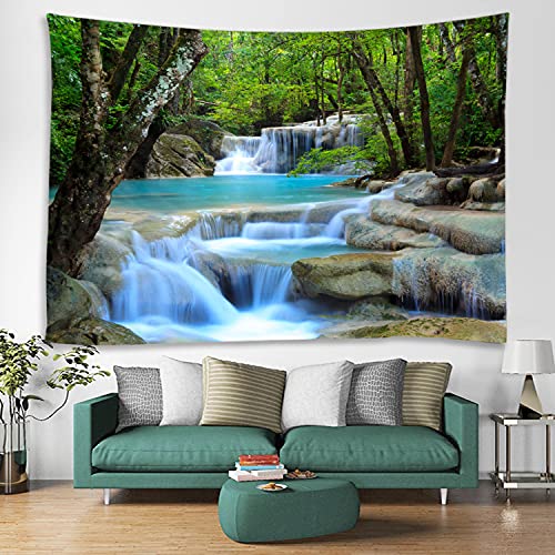 WODEJIA Forest Waterfall Fabric Tapestry Decorative Wall Art Tablecloth Bedspread Picnic Blanket Beach Throw Blanket Multifunctional for Bedroom Dormitory Living Room Hanging 59 x 51 Inches - color: Forest Waterfall Water, size: 59"L x 51"W
