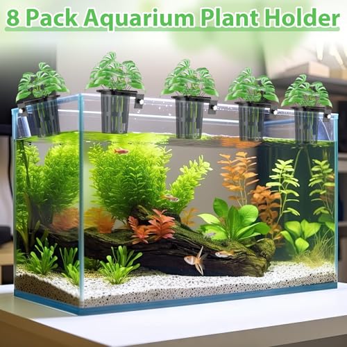 Baderke 8 Pack Aquarium Plant Holder Hanging Aquarium Planter Cup with Extension Hooks for Fish Tank Aquatic Plants Decorations