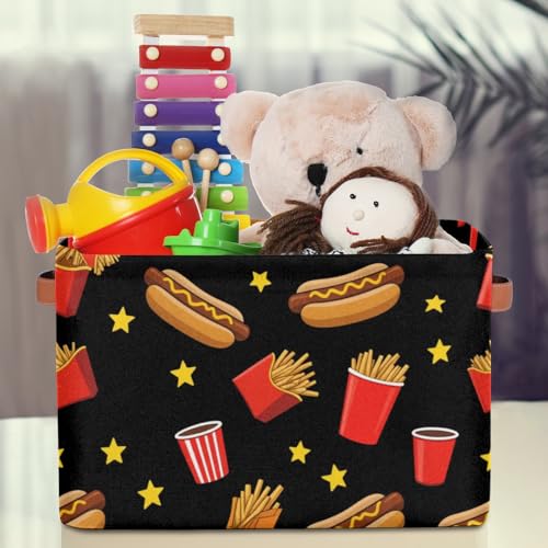 Storage Basket Hot Dog Fries Storage Bins with Handles Polyester Storage Boxes Collapsible Nursery Baskets for Bathroom Living Room,1 Pack - size: 1 Pack