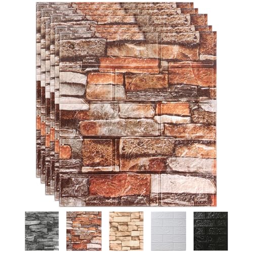 10 Pack 3D Wall Panels Peel and Stick, Waterproof Foam Stone 3D Wallpaper, Self Adhesive Foam Wallpaper for Bedroom Bathroom Kitchen (13.7 * 15.1in) - color: Red Brick, size: 10 Pack