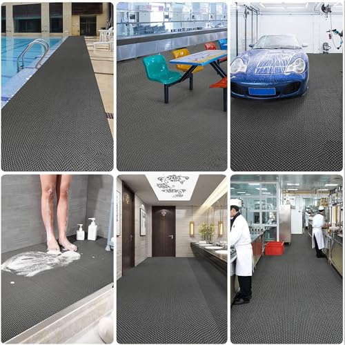 PVC Drainage Floor Mat 3X10 FT Non-Slip Commercial Wet Area Mat for Outdoor and Indoor Restaurant Kitchen Bar Swimming Pool Splash Matting Water Drain Flooring Mat,Grey - size: 3X10FT