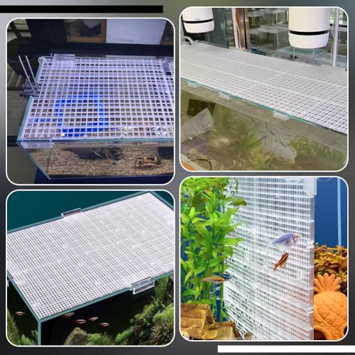 BENECREAT 6 Pcs Clear Aquarium Lid Hood, 11.7x11.7x0.3 Inch Square Fish Tank Top Cover, Plastic Grid Isolation Board with 6 Pcs Aquarium Plastic Cover Board Clips