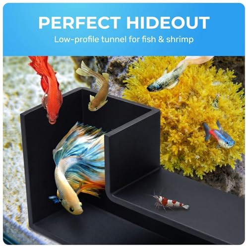 Aquarium Underground Tunnel 5", Dual-Entrance Fish Tank Cave & Aquarium Cave with Clear Viewing Window, ABS Shrimp Hideout, Substrate Buried Decor for Betta, Loaches, Corydoras, Black