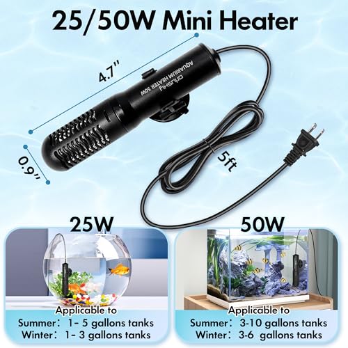 25W Small Submersible Aquarium Heater, Constant Temperature Betta Fish Tank Heater of 78℉for 1-6 Gallons Freshwater & Saltwater Tanks - size: 25W