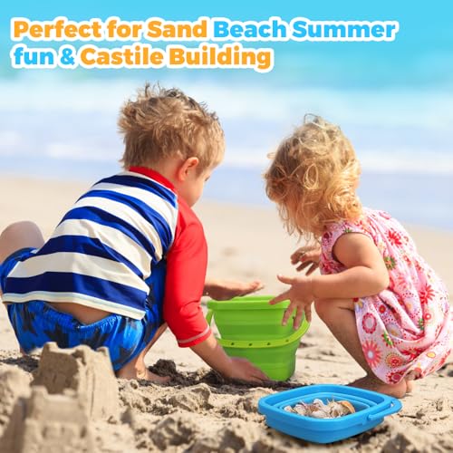 Foldable Beach Bucket, Large Silicone Pail Bucket Sand Buckets Collapsible Bucket, Sand Beach Toys for Kids Adults Beach Play Camping Gear Water Food Jug, Dog Bowls, Camping