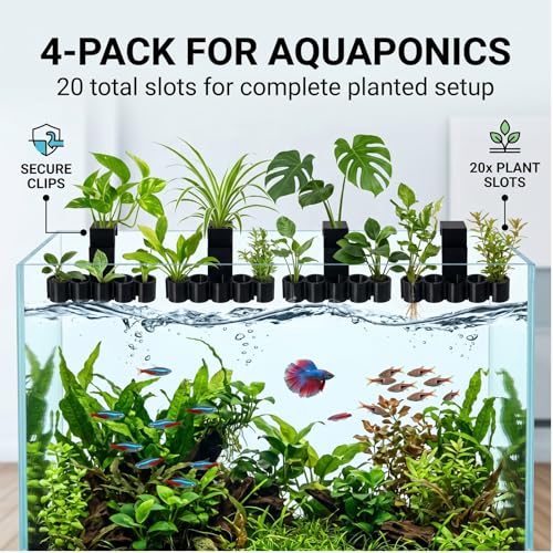 4-Pack Aquarium Plant Holder/Bamboo, Flexible Fish Tank Plant Holder for Rimmed Tanks up to 75 Gallon, Pothos & Bamboo Clips with 5 Slots for Plants Aquaponics