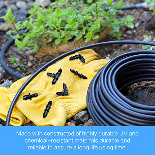 120 Pack Drip Irrigation Fittings Kit - Barbed Connectors for 1/4" Tubing,Includes 50 Couplings,40 Tees, 20 Elbows and 10 End Plugs for Drip or Sprinkler Systems - size: 120P-Irrigation Fittings Set