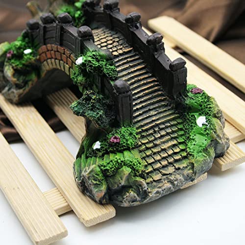 Small Fish Tank, 1pc Magical Aquarium Resin Decoration Colorful Bridge Pavilion Tree Rockery for Fish Tank, Stand