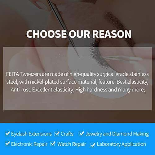 Best Eyelash Extension Tweezer Set - FEITA Pro Straight & Curved Pointy Precision Fine Tip Tweezers for Lash Extensions - Silver - 2Pcs - color: Straight & Curved Tip 2pcs