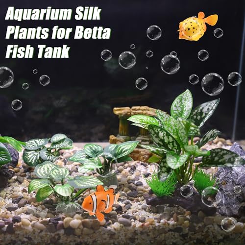 Aquarium Plastic Plants, Driftwood Betta Silk Plants, Silk Plants Aquarium Set Decorations, Silk Aquarium Plants for Betta Fish (Green, 5pcs)
