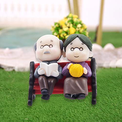 Mini Park Bench Grandpa Grandma Model Ornament Accessories for Bonsai Craft Miniature House Fairy Garden Decor-for DIY Decoration - size: Garden old couple