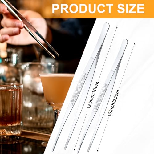 Yaomiao 4 Packs 12 Inch 10 Inch Bar Tweezers Silver Cocktail Tongs Long Garnish Tweezers Stainless Steel Bartender Kitchen Cooking Tongs for Cocktail Food Fruit Korean BBQ Bartender Chef, Multi-use - color: Silver, size: 10 Inch, 12 Inch
