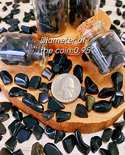 Black Obsidian Crystal Polished Gravel Quartz Stones 0.3-0.4" Pea Chips Stone Natural Crushed Tumbled Rocks Gem for Home Decoration Aquarium Small Tank Plants Vase Filler Landscape Ornament, 0.55 lbs - color: Black Obsidian, size: 0.55 Pound