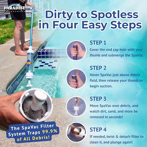 Rola-Chem 6250 Paradise Power Spa Vacuum – Manual Spa Vac for Hot Tub, Pool Stairs & Spas – Cordless Hot Tub Vacuum Cleaner with Telescopic Handle – Powered by Physics