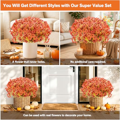 Artificial Flowers for Outdoor,Silk Flowers No Fade Fake Plastic Flowers Faux Plants for Outdoors Outside Front Porch Hanging Planter Window Box Garden Home Decoration,13 Pack Sunset Orange) - color: Sunset Orange, size: Artificial Flowers(13 Pcs)