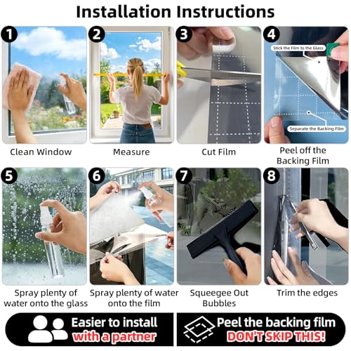 DUOFIRE One Way Window Film Privacy See Out Not in Heat Blocker Window Tint Reflective Windows Tinting Film for Home Static Cling Anti-UV Sun Blocking Windows Covering（Black, 11.8x78.7in） - color: Black-silver, size: 11.8 x 78.7 in