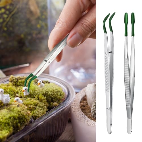 2 Piece Tweezers with Rubber Tips Set - Bent and Straight Flat Tips Tweezers PVC Coated for Stamp Coins Jewelry Crafts, Electronics(Silver, Green) - color: Silver, Green