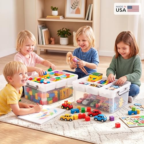 Citylife 17 QT Plastic Storage Box with Removable Tray Craft Organizers and Storage Clear Storage Container for Organizing Bead, Tool, Sewing, Playdoh,Coloring Books - size: 17 Qt- 1 Pack
