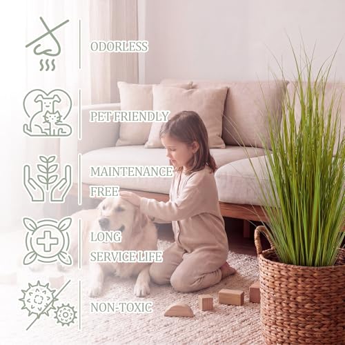 Jexine 2 Pieces Tall Artificial Grass Plant Potted Artificial Greenery Floor Plants Fake Pampas Grass Tall in Pot for Housewarming Gift House Garden Bathroom Lobby Indoor Outdoor (Autumn Green,3 ft) - color: Autumn Green, size: 3 ft