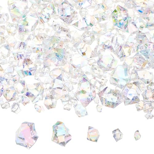 Syhood 570 Pcs 5 Sizes Bright Clear Fake Crushed Ice Rocks Iridescent Acrylic Crystal Gems Plastic Diamonds for Vase Fillers Winter Wedding Fish Tank Display Aquarium Table Scatter Holiday Decoration - color: Bright Clear