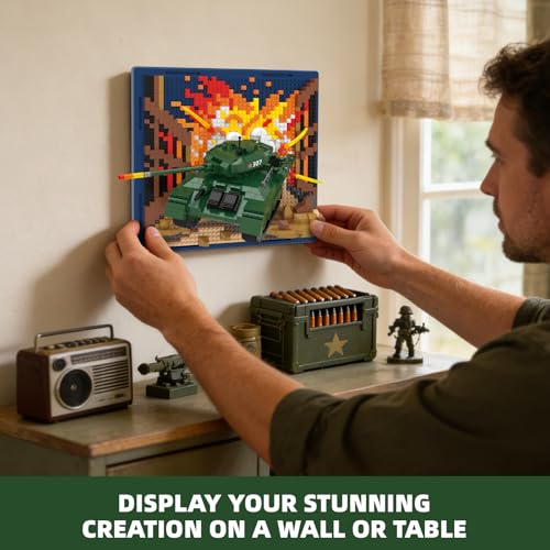 Military Tank 3D Wall Art Micro Mini Building Blocks Set, WW2 T-34 Tank Collection Display Model & Wall Decor, No Compatible with Lego, Great Army Vehicle Toy Gift for Adults Teens 14+ (1430 PCS) - style: T-34 Military Tank
