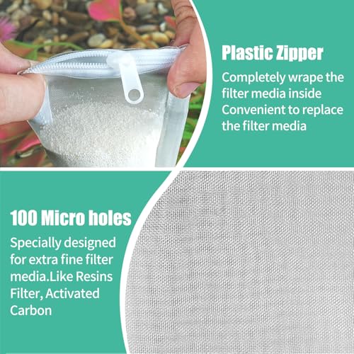 AQUANEAT Aquarium Filter Media Bags 6pcs Fish Tank Extra Fine 100 Micron Mesh Bags with Plastic Zipper for Activated Carbon (3” x 4”) - size: 3” x 4”