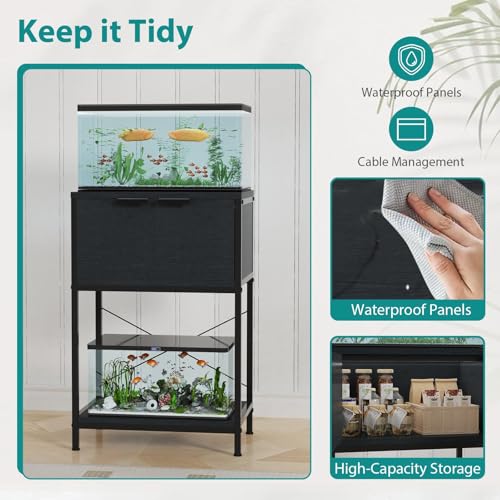 5-10 Gallon Fish Tank Stand, Aquarium Stand with Cabinet Storage for Aquarium Stand, Cabinet for Fish Tank Accessories Storage, Heavy Duty Tank Stand for Home Office Turtle Reptile Tank Stand - color: Black