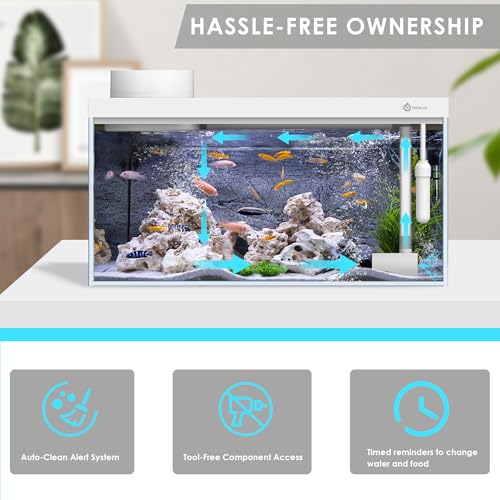 Smart Fish Tank Aquarium Kit with APP Control and Auto Feeder -1.5 Gal Fish Tank Multi-Layer Filtration System Silent Pump & UHD Glass -16 Million DIY Colors Includes Mini Magnetic Scrubber Scraper - size: 1.5Gal