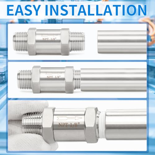 ChillWaves 304 Stainless Steel In-Line Split Check Valve 1/8" NPT Male Thread, One-Way Non-return Check Valve for Backflow Prevention(1-PACK) - size: 1/8" MNPT, style: Split Check Valve