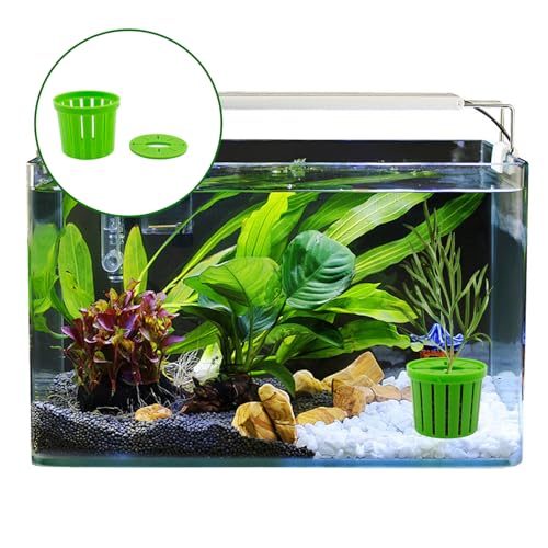 12 PCS Aquarium Plant Weights with Substrate, Anti-Floating Plastic Aquatic Plant Holder Baskets, Plant Fixed Ring Set for Fish Tank Landscaping Decoration, 1.65 x 1.47 Inch