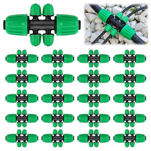 Kalolary 20PCS Locked Barbed Tee Connectors, 1/2” to 1/4” Drip Irrigation Fittings Kit 12/16mm to 4/7mm Tube Lock Female Connector 6-Way Barbed Lock Irrigation Parts for Watering System (Green) - color: Green 1/2" to 1/4" 6-Way