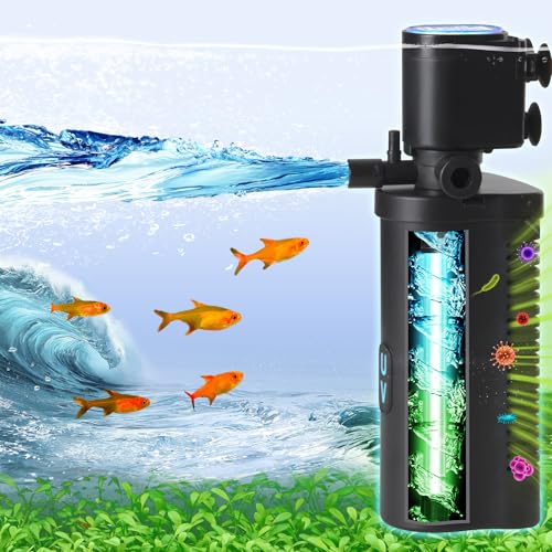 COOSPIDER Aquarium Filter U-Very Suitable for 10-45 Gallon Tank, 158GPH Small Fish Tank Filters for Green Control, Powerful Internal Submersible Pump for Turtle Tank, Air Supply & Oxygen Enhancement - size: CTUV-H4F (10-45Gallon)