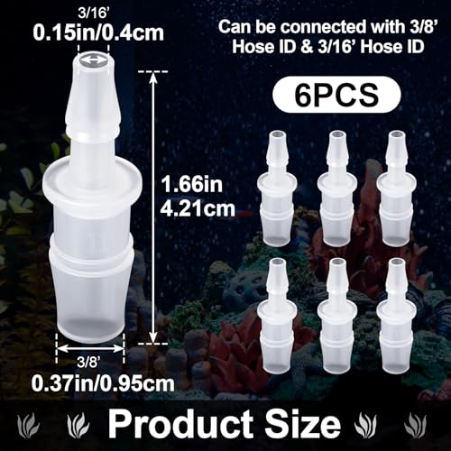 6pcs Hose Barb Reducer Fittings, 3/8" to 3/16" Hose ID Pipe Connectors, Plastic Barbed Joint Splicer Mender Adapter Union for Aquarium Laboratory Food Beverage Processing