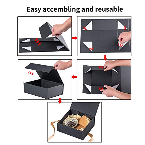 LIFELUM Gift Box 2 Pack 8 x 7 x 3 Christmas Gift Boxes with Magnetic Lid Rose Gold Gift Box with Ribbon Sturdy Storage Box for Presents Contains Card, Ribbon, Shredded Paper Filler - color: Black 8x7x3 Inch, size: 1 count (Pack of 2)