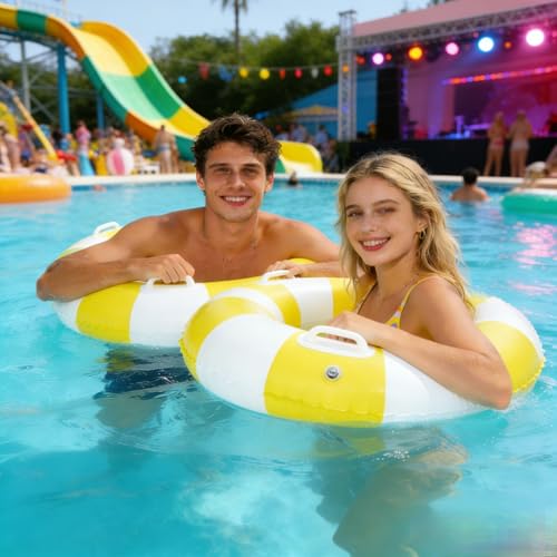 2 PCS Inflatable Pool Floats for Swimming Pool Party Lake Beach Adults - Floaties Pool Tubes Swim Rings Tubes Floaties for Beach Pool Party Decorations - color: Yellow, size: 33"