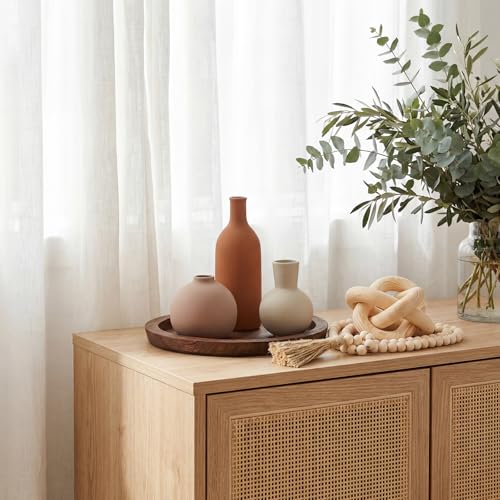 6 Pieces Ceramic Vase Set for Table Centerpieces Decor Include Wood Chain Link Bead Garland Boho Rustic Serving Tray for Home Table Living Room Dining Decoration(Natural) - color: Natural