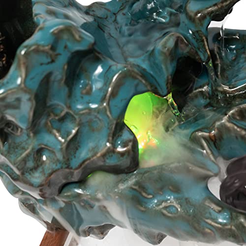Tabletop Water Fountains Indoors with LED Light, Fake Plants，Rockery and Aquariums Water Fall Indoor for Living Room Office Decor (Fish Tank Size: 17.7L x 8.3W x 6H Inch - style: style B