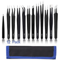 BOENFU Precision Tweezers Set 12 PCS Electronic Tweezers ESD 11, 12, 13, 15, 17 Pointed Tip Tweezers Kit for Electronics,Soldering, Craft, Jewelry, Ingrown, Eyelash