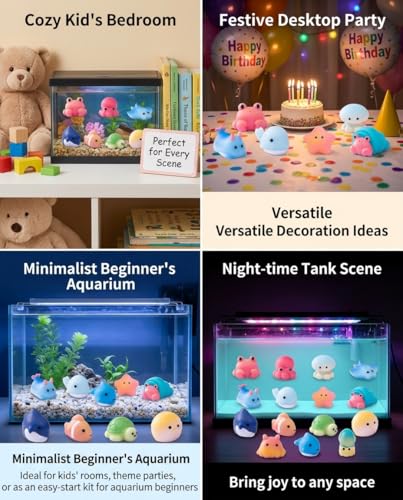 15 Pcs Mini Ocean Creatures Decor Set - Artificial Fish, Turtle, Octopus & Crab Polyresin Aquarium Ornaments for Fish Tanks, Tank Decorations