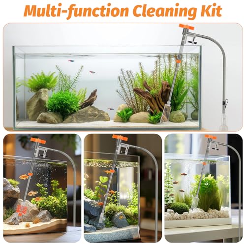 AQQA Aquarium Siphon Vacuum and Water Changer Kit, Extendable Length to 38.2'', Perfect for Simultaneous Water Changing and Cleaning in Small Fish Tanks, Gravel and Sand Cleaning (M) - size: M
