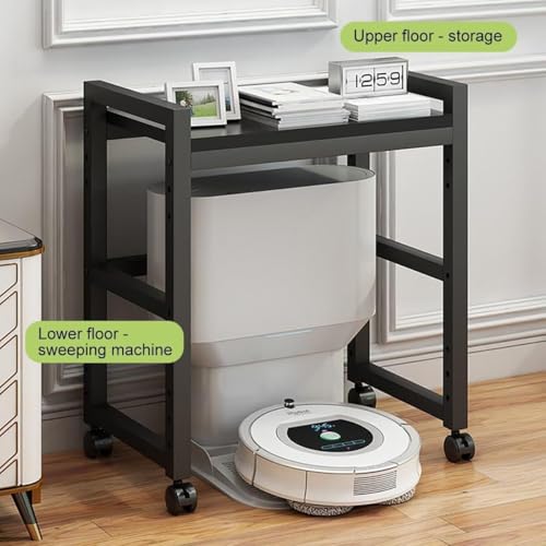 Robot Vacuum Stand Cabinet with Wheels - Mobile Storage Rack for Robot Vacuum Cleaner, Fish Tank Stand Accent End Table for Living Room Home Office(Black,19.6x14 in) - color: Black, size: 19.6x14 in