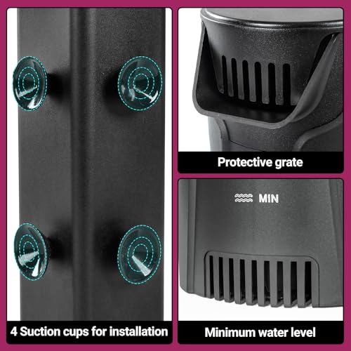 Yaubay Quiet Internal Aquarium Filter, 3-Stage Bio Filtration Low-Level Waterfall 5W Power Fish Tank Filter with Protective Grate for Up to 20 Gallon Betta Turtle Shrimp Tank, 90GPH (Filter) - style: Filter