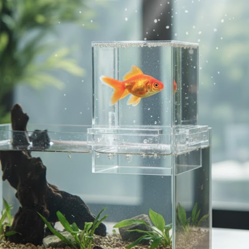 AeroAquarium Negative Pressure Fish Tower, Vacuum Anti-Gravity Desktop Fish Tank Decor for Betta, Self-Filling Floating Aquarium with Bracket for Zen Home Office Gift - size: 11.81"*4.72"*4.72"